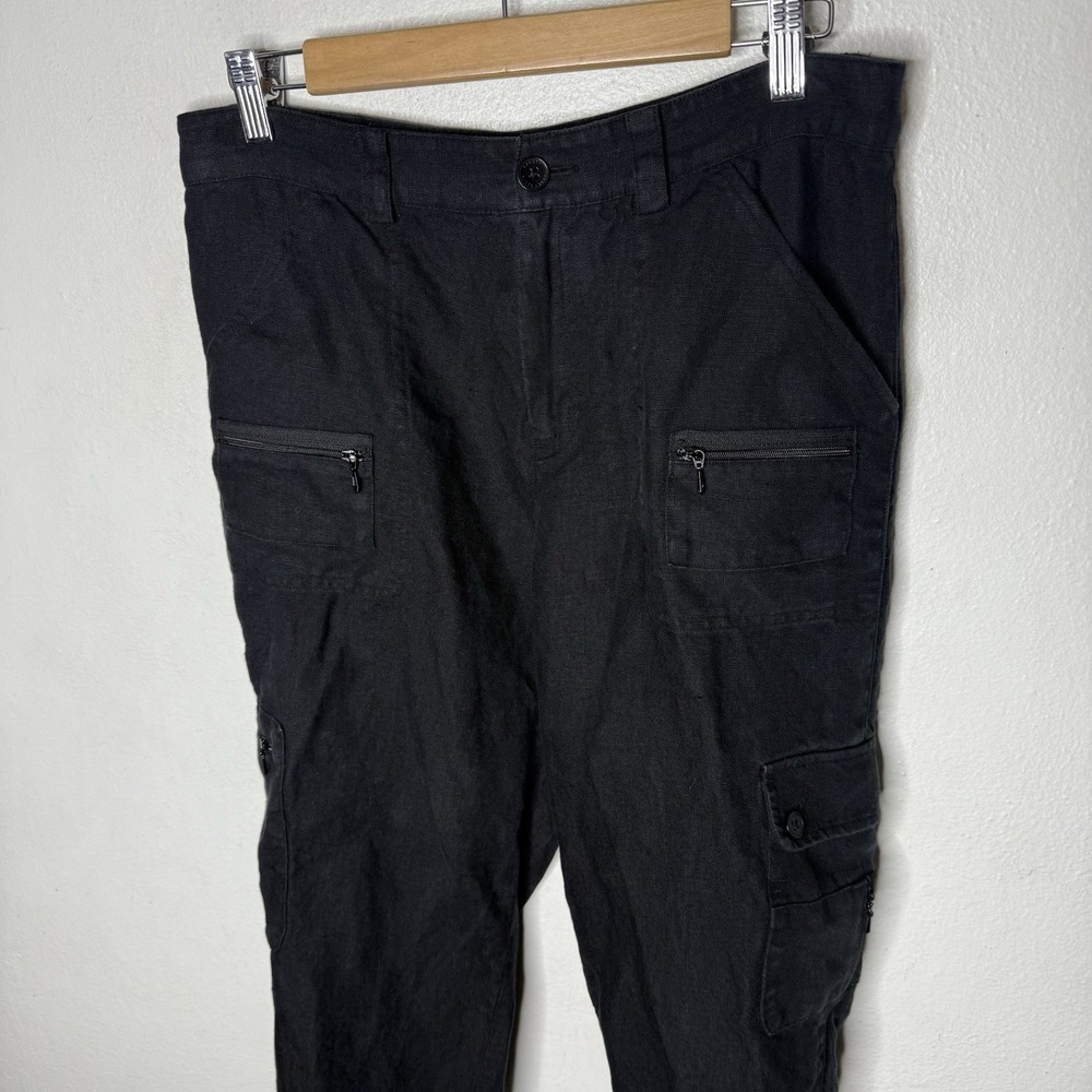 Lauren Ralph Lauren Black Linen Cargo Button Ankle Pants‎ Women's 8 Utility Boho